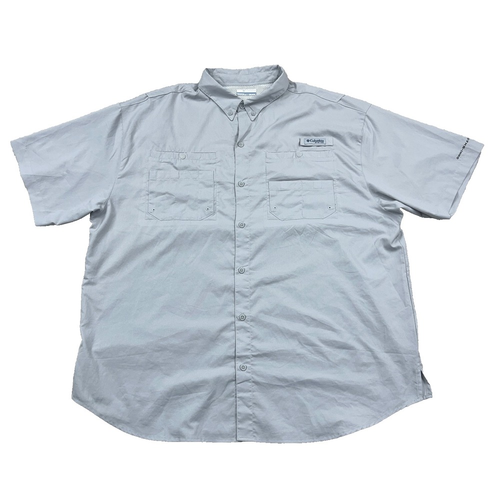 Columbia PFG Shirt Men XXL 2XL Gray Button Up Camp Outdoor Performance Fishing